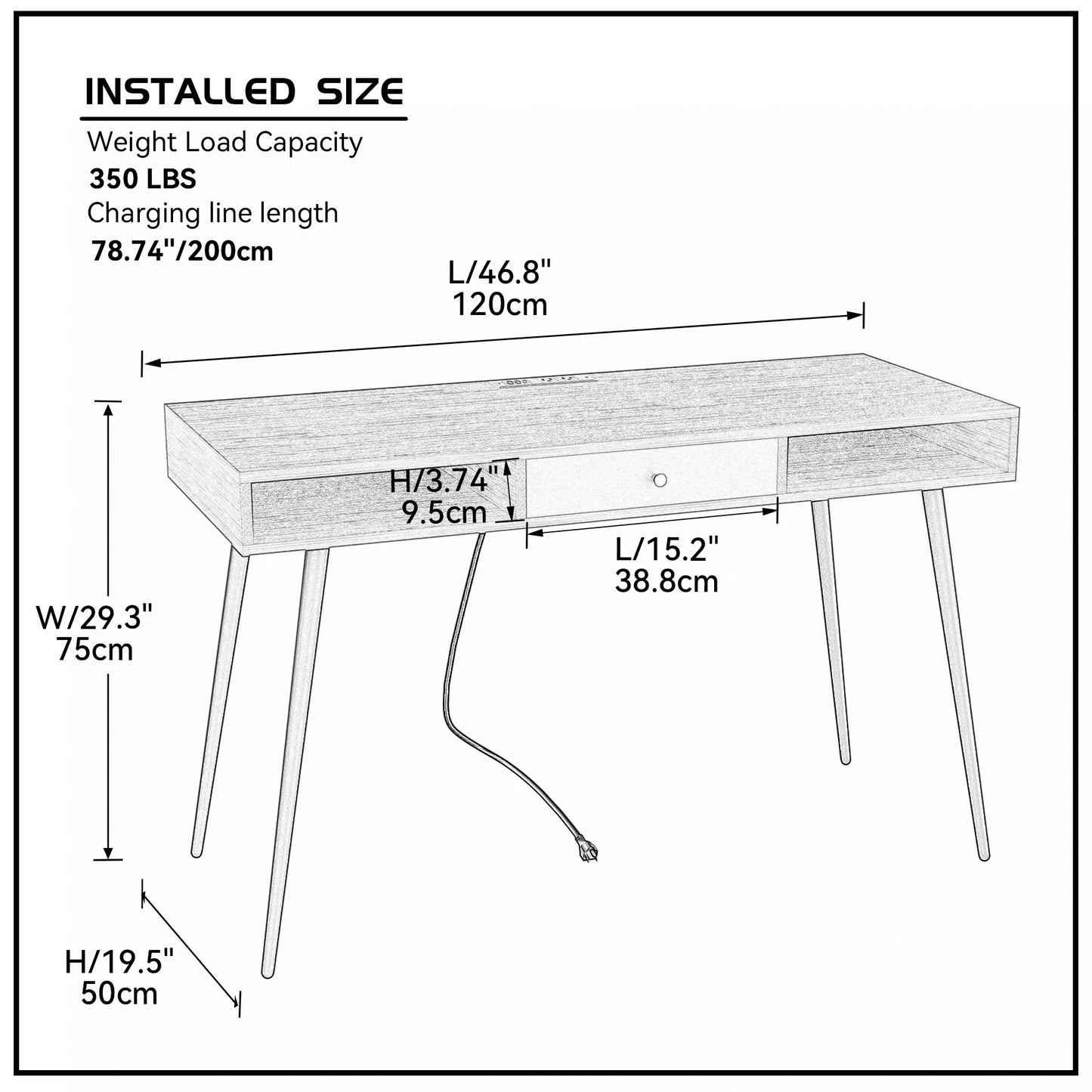 Desk with USB Ports & Power Outlet W/Drawer