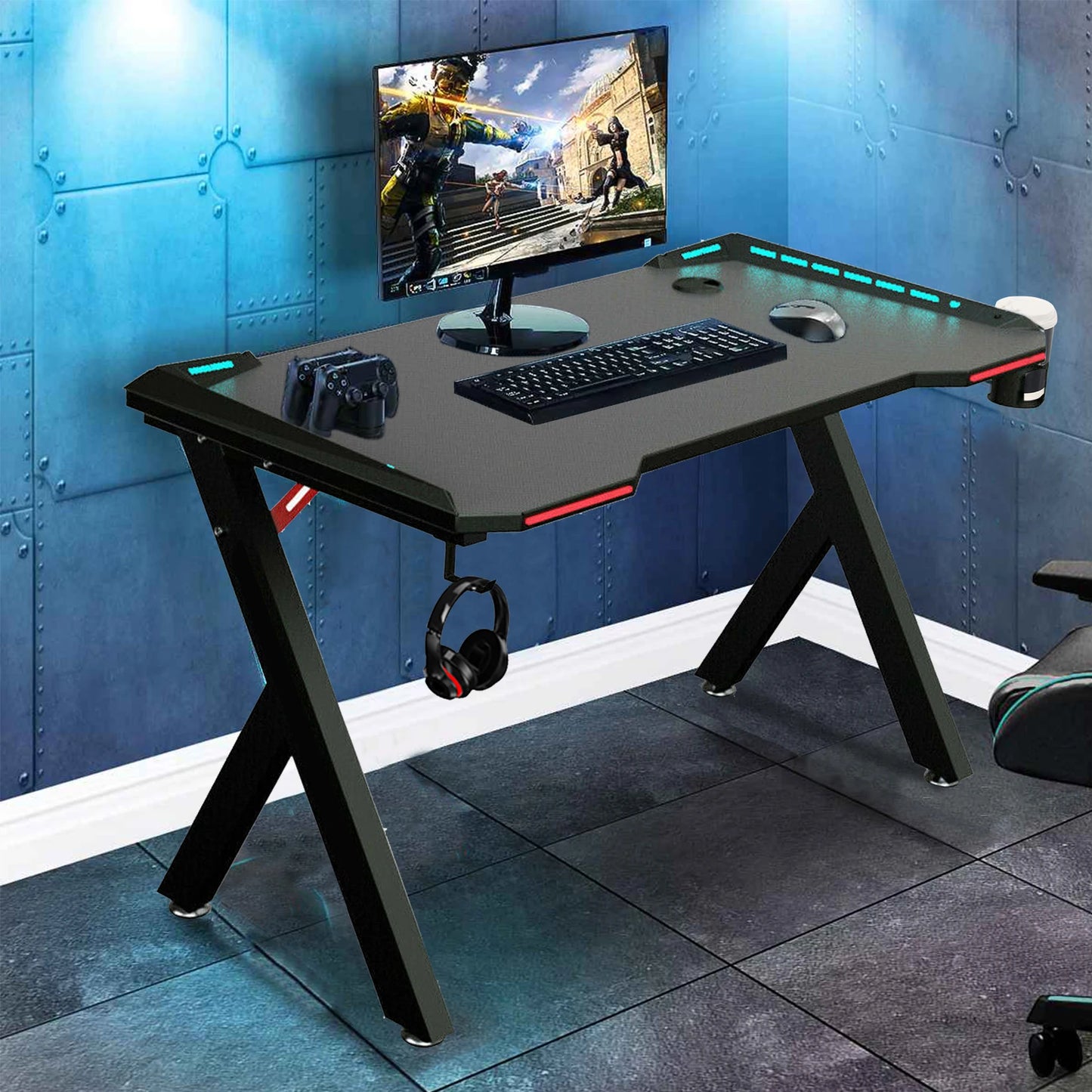 Ergonomic Gamer Desk with RGB LED Lights