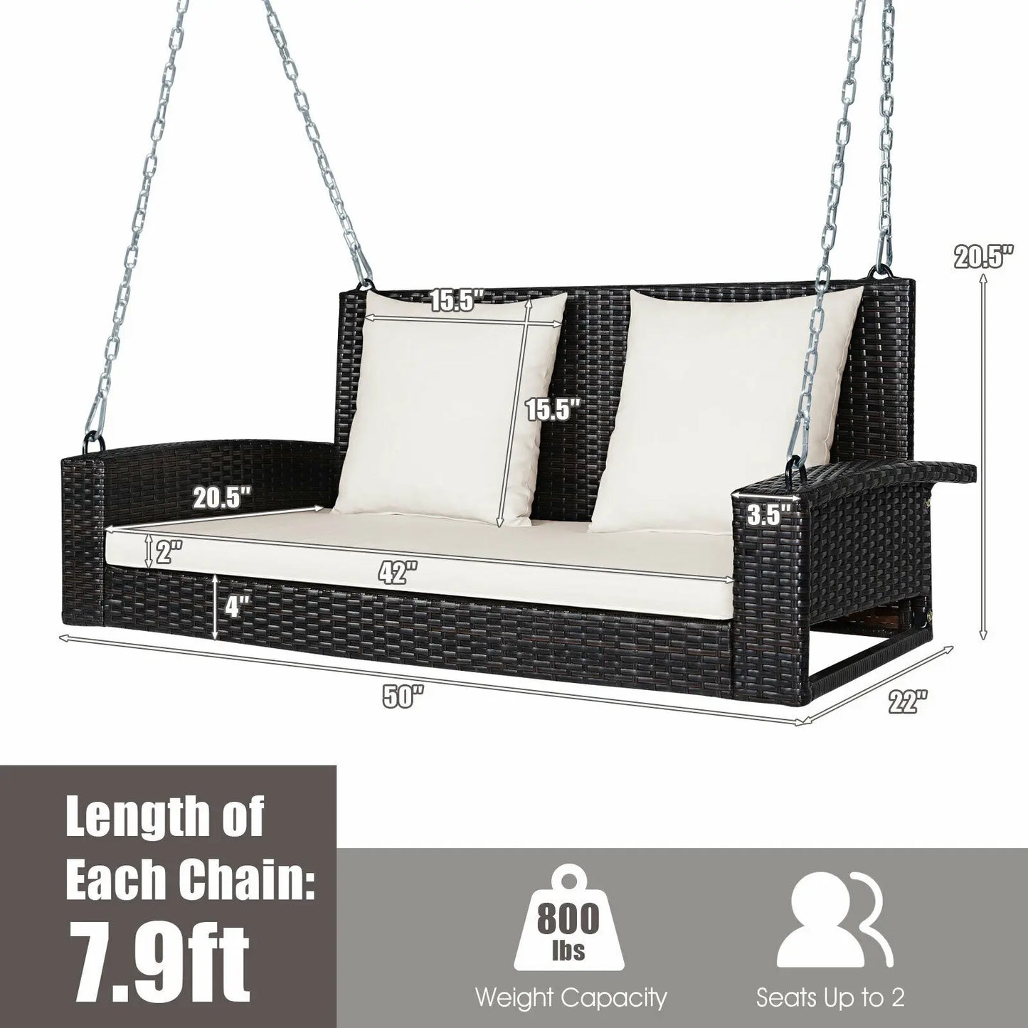 2-Person Patio Hanging Porch Swing Bench