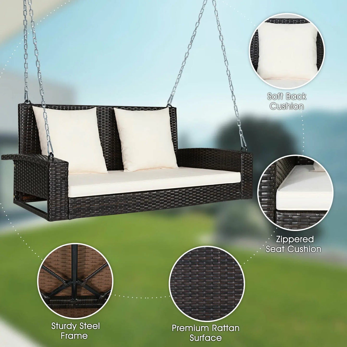 2-Person Patio Hanging Porch Swing Bench