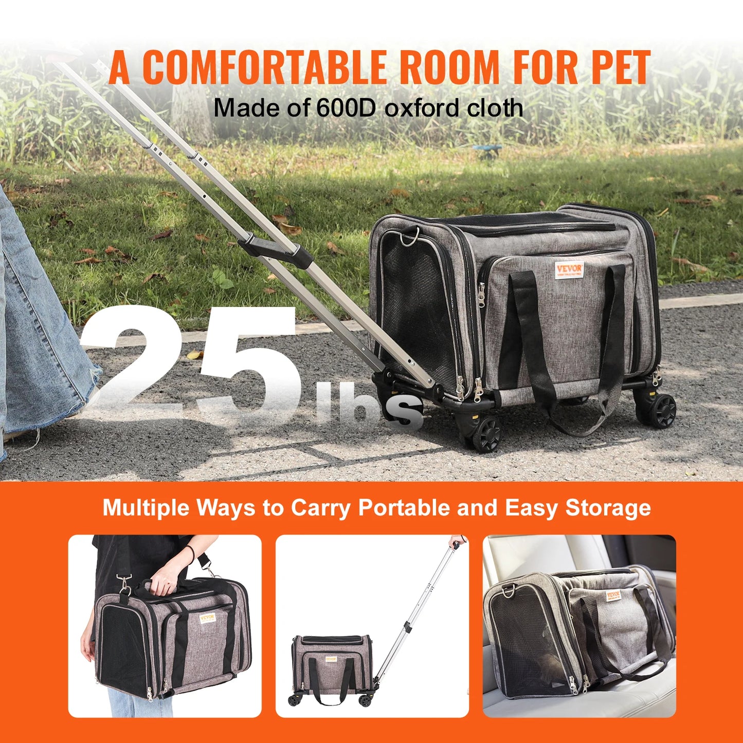 Pet Breathable Carry Backpack with Telescopic Handle Wheels