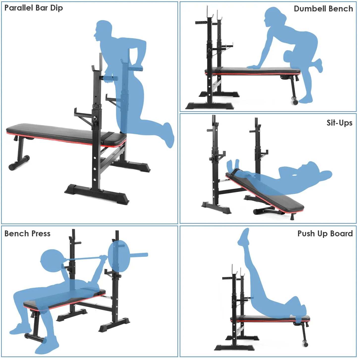 Multifunction Foldable Weight Bench with Barbell Rack