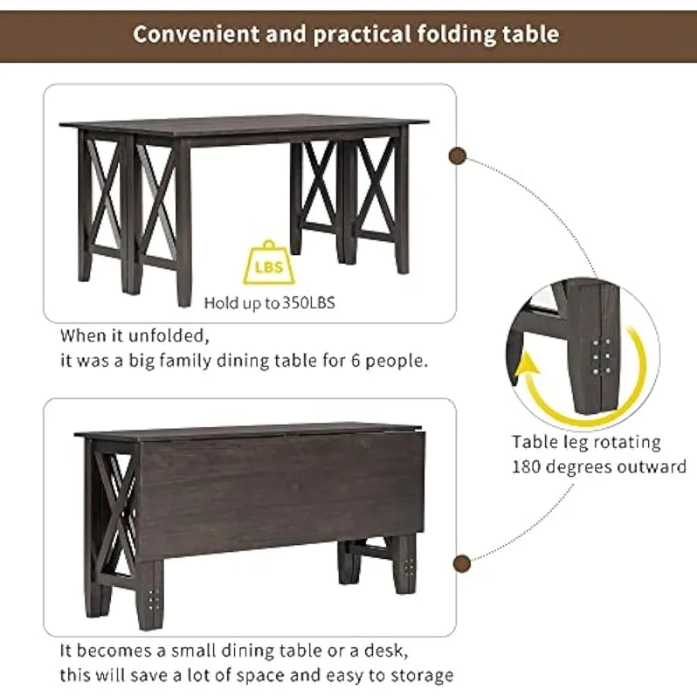 6-Piece Foldable Dining Table Set 4 Chairs & Bench
