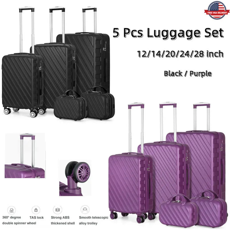 5Pcs Luggage Set with 360 Degree Spinner Wheels