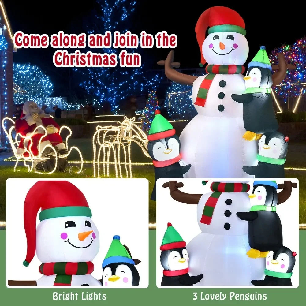 6' Inflatable Snowman and Penguins With LED Lights