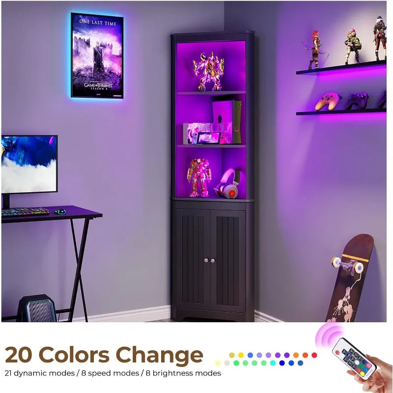 Corner Shelf with LED Light and Storage
