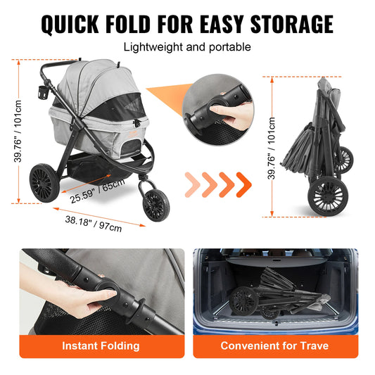 Lightweight Pet Stroller Travel Rotate with Brakes