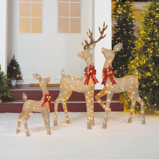Set of 3 Light-up Glitter Deer Family