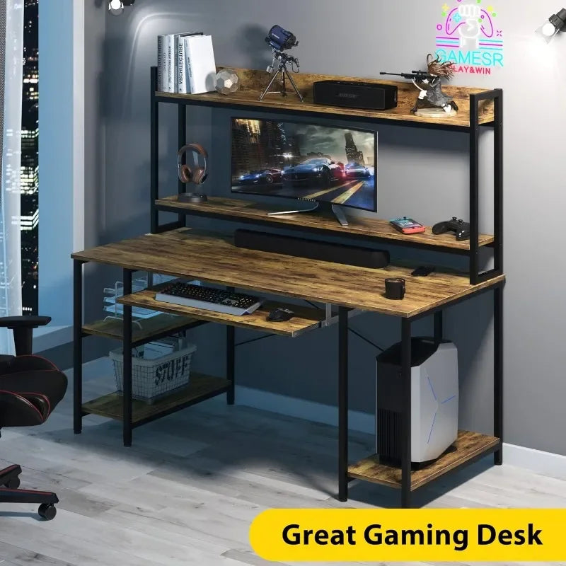 Industrial Desk with Hutch Storage Shelves