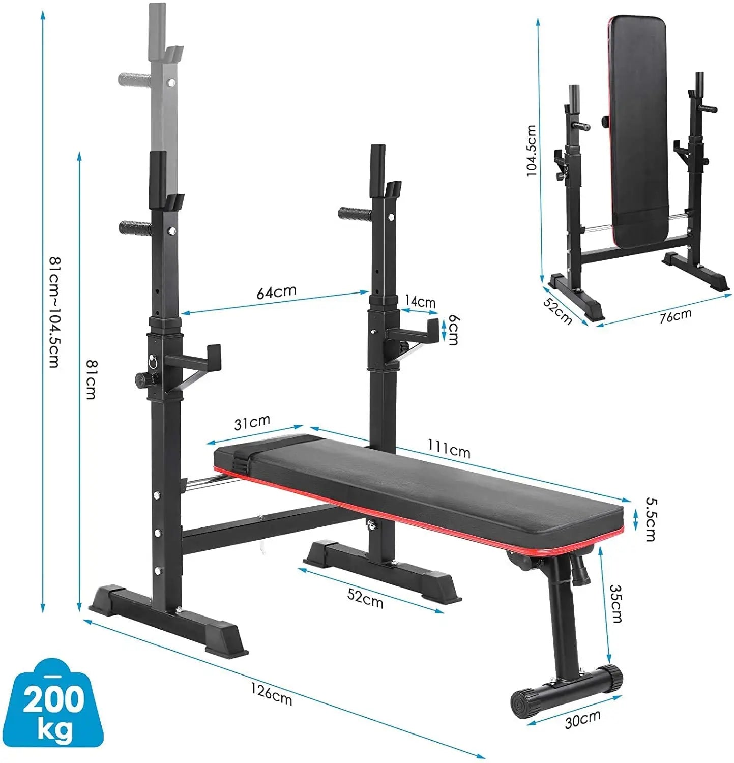 Multifunction Foldable Weight Bench with Barbell Rack