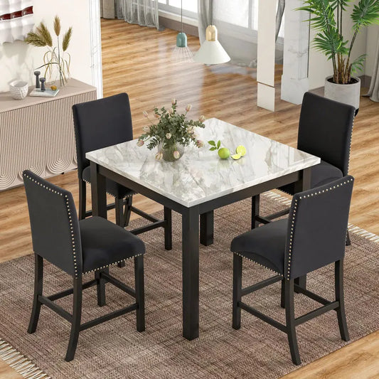 5-piece Dining Table Set with Upholstered Chairs