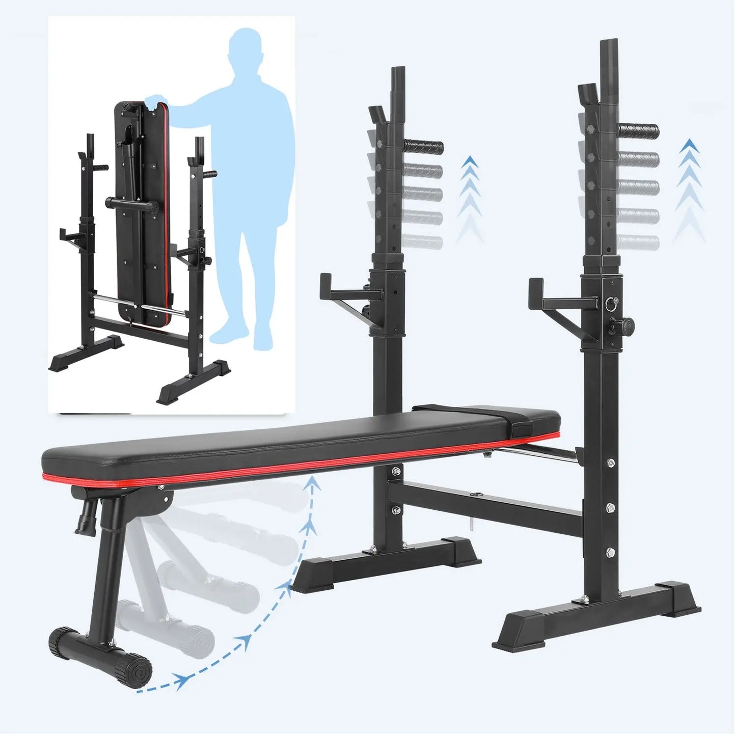 Multifunction Foldable Weight Bench with Barbell Rack