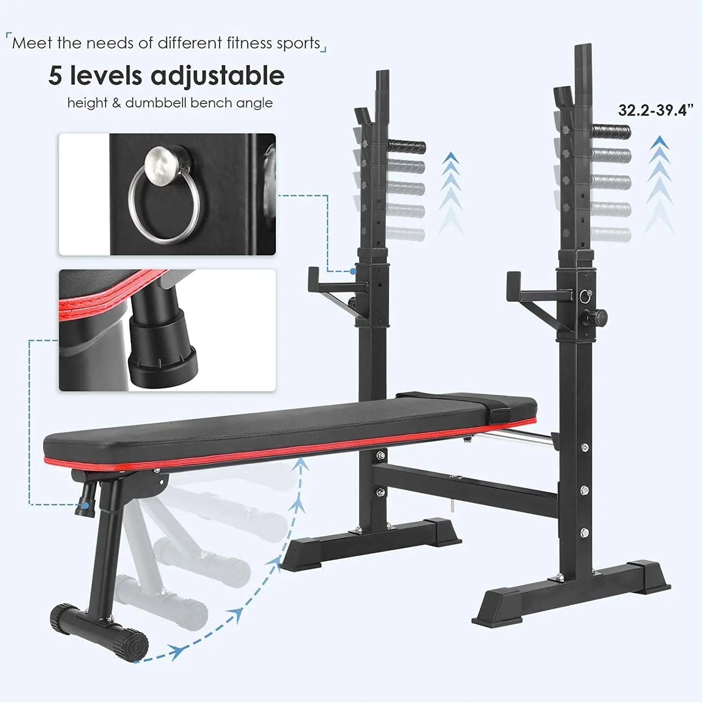 Multifunction Foldable Weight Bench with Barbell Rack