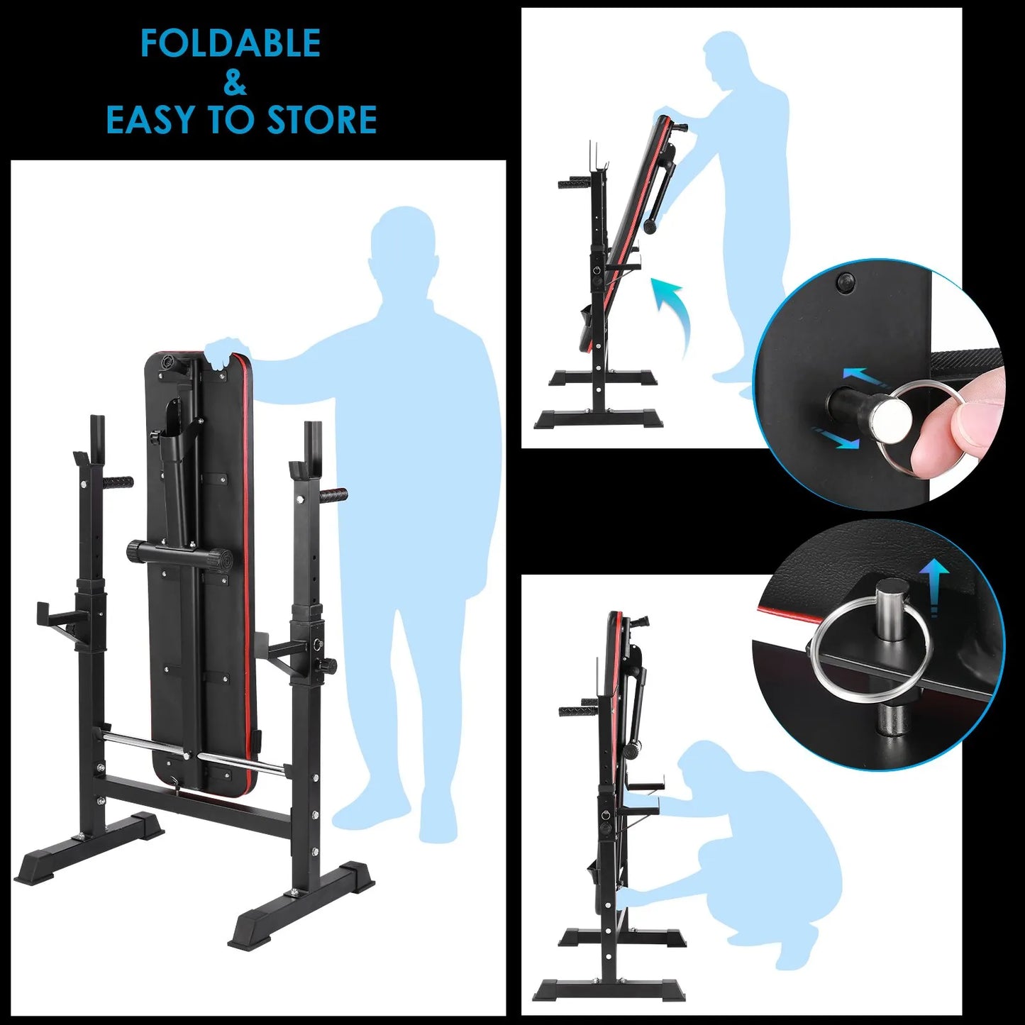 Multifunction Foldable Weight Bench with Barbell Rack