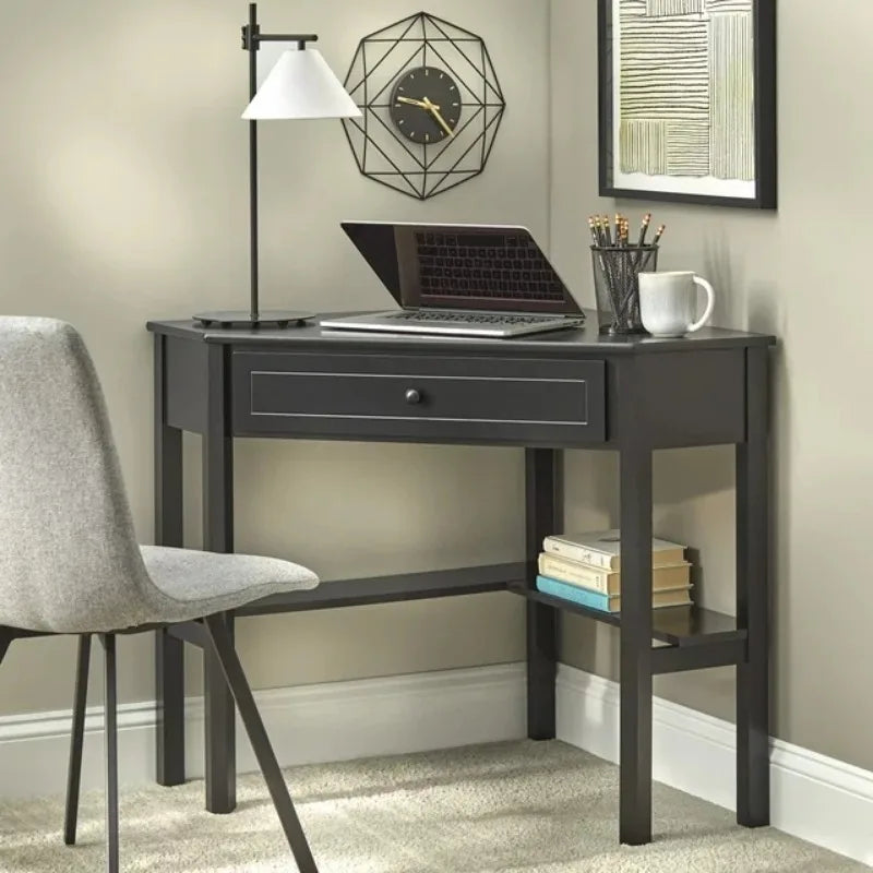 Wooden Corner Writing Desk with Drawer