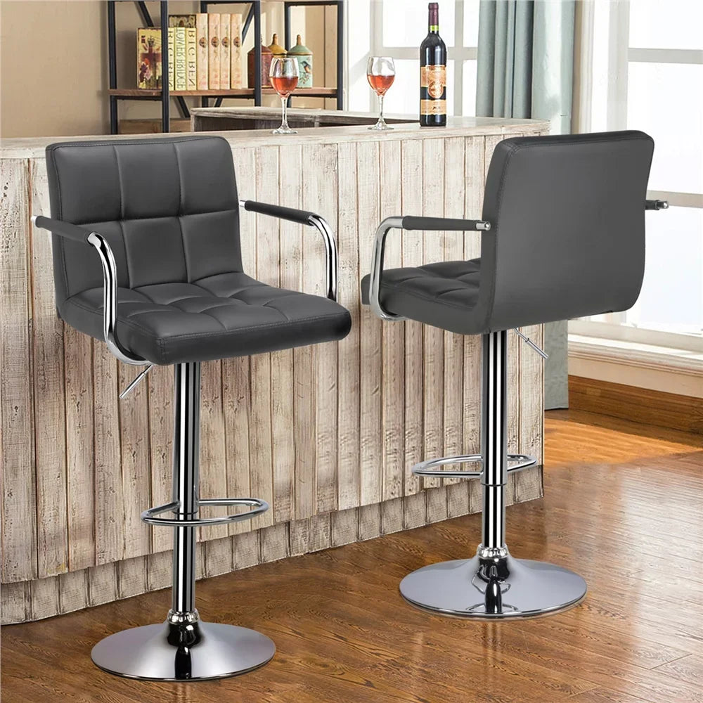 Adjustable Modern Faux Leather Bar Stools with Swivel