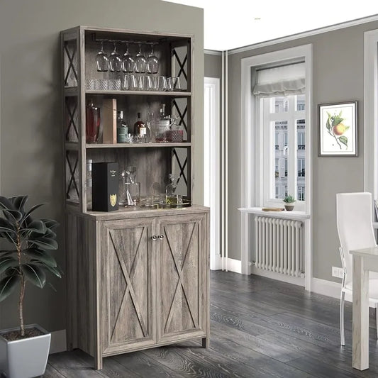 Cabinet with Wine Rack & Open Storage Shelves